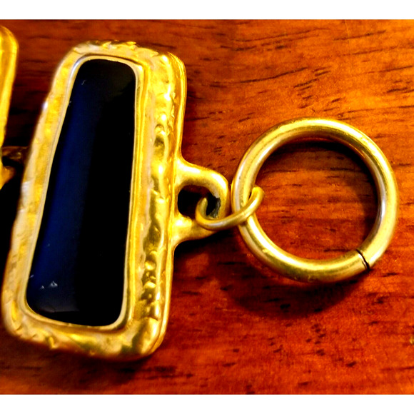 Vintage Black Enamel & Gold-Tone 9 Section Trapezoid Link Bracelet w T-Bar close - Picture 5 of 7